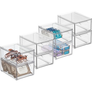 image:imagemDesign Plastic Stackable Organizer with 3 Drawers  PullOut Drawer Storage Bin for Bathroom SinkCabinet Organization  Perfect for Makeup Small Towels and More  Lumiere Collection 2 Pack Clear8 x 6 x 4 Pack of 8
