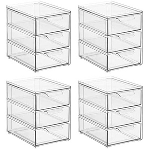 image:imagemDesign Plastic Stackable Organizer with 3 Drawers  PullOut Drawer Storage Bin for Bathroom SinkCabinet Organization  Perfect for Makeup Small Towels and More  Lumiere Collection 2 Pack Clear8 x 6 x 8 Pack of 4