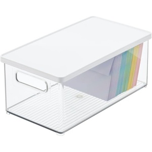 image:imagemDesign Plastic Storage Bin Box Container with Lid BuiltIn Handles Organization for Pens Pencils or Work Supplies in Home Office Cabinet or Desk Top Ligne Collection ClearWhite