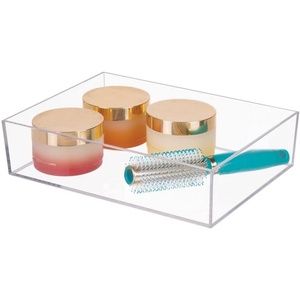 image:imagemDesign Plastic Storage Organizer Tray for Bathroom Vanity Countertops Closets Dressers  Holder for Guest Hand Towels Watches Earrings Makeup Brushes Reading Glasses Perfume  Clear