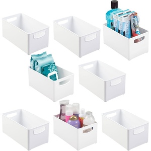 image:imagemDesign Plastic Storage Organizer Wide Container Bin with Handles for Bathroom Home Organization  Holds Vitamins Supplements Makeup Styling Tools  Ligne Collection  8 Pack  White