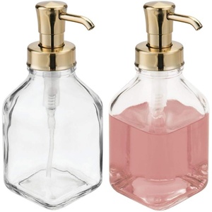 image:imagemDesign Square Glass Refillable Liquid Soap Dispenser Pump Bottle for Bathroom Vanity Countertop Kitchen Sink  Holds Hand Soap Dish Soap Hand Sanitizer Essential Oils  2 Pack  ClearBronzeClearSoft Brass