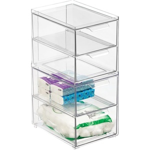 image:imagemDesign Stackable Storage Containers Box with 2 PullOut Drawers  Stacking Plastic Drawer Bins for Master or Guest Bathroom Linen Closet Vanity or Makeup Table  Lumiere Collection  2 Pack Clear2