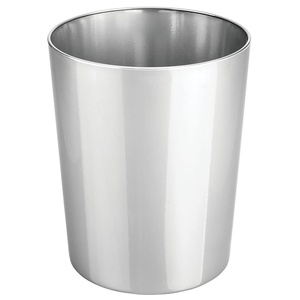 image:imagemDesign Stainless Steel Round Metal Trash Can Small 28 Gallon Wastebasket Garbage Basket Bin for Bathroom Bedroom Kitchen or Home Office Holds Waste and Recycle Mirri Collection BrushedChrome