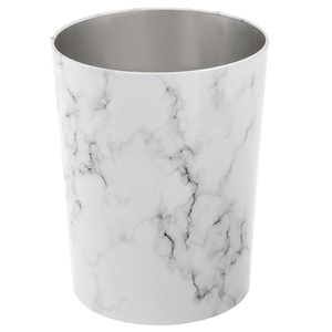 image:imagemDesign Stainless Steel Round Metal Trash Can Small 28 Gallon Wastebasket Garbage Basket Bin for Bathroom Bedroom Kitchen or Home Office Holds Waste and Recycle Mirri Collection BrushedMarble