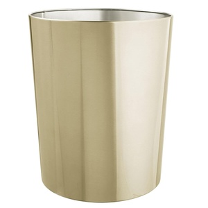 image:imagemDesign Stainless Steel Round Metal Trash Can Small 28 Gallon Wastebasket Garbage Basket Bin for Bathroom Bedroom Kitchen or Home Office Holds Waste and Recycle Mirri Collection BrushedSoft Brass