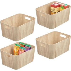 image:imagemDesign Wood Print Food Bin Box with Handles  Rustic Basket for Kitchen and Pantry Vegetable and Potato Storage  Perfect for Garlic Onions Fruit and More  16 Long  4 Pack  White