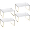 image:imagemDesign Metal Stacking Storage Organization for Shelves Inside Cabinet in Kitchen Pantry Cupboard FridgeFreezer Organizer Stand for Plates Bowls Mugs Ligne Collection 4 Pack ClearSoft Brass
