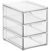 image:imagemDesign Plastic Stackable 3Drawer Kitchen Storage Organizer  Bin with Divided PullOut Drawers for Pantry Shelf FridgeRefrigerator and Freezer Organization  Lumiere Collection  Clear8 x 6 x 8 Pack of 1