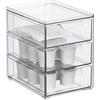 image:imagemDesign Plastic Stackable 3Drawer Kitchen Storage Organizer  Bin with Divided PullOut Drawers for Pantry Shelf FridgeRefrigerator and Freezer Organization  Lumiere Collection  Clear8 x 6 x 8 Pack of 1