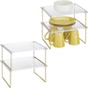 image:imagemDesign Metal Stacking Storage Organization for Shelves Inside Cabinet in Kitchen Pantry Cupboard FridgeFreezer Organizer Stand for Plates Bowls Mugs Ligne Collection 4 Pack ClearSoft Brass