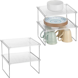 image:imagemDesign Metal Stacking Storage Organization for Shelves Inside Cabinets in Kitchen Pantry Cupboard FridgeFreezer  Organizer Stand for Plates Bowls Mugs Ligne Collection 4 Pack ClearChrome