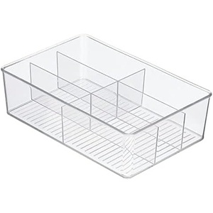 image:imagemDesign Plastic Kitchen Cabinet Storage Organizer Bin Box  6 Divided Sections for Pantry Shelves Countertops Island or Cupboard  Holds Snacks Tea Bags Spices Sauces Ligne Collection Clear1
