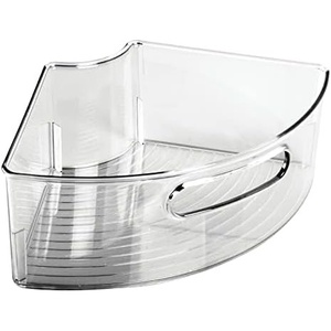 image:imagemDesign Plastic Lazy Susan Cabinet Storage Bin with Front Handle for Kitchen Countertop Pantry Shelf Fridge Organization  Hold Food Drinks Snacks  Ligne Collection  Smoke Gray TintSmoke