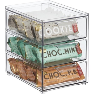 image:imagemDesign Plastic Stackable 3Drawer Kitchen Storage Organizer  Bin with Divided PullOut Drawers for Pantry Shelf FridgeRefrigerator and Freezer Organization  Lumiere Collection  Clear8 x 6 x 8 Pack of 1