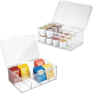 image:imagemDesign Plastic Stackable Divided Storage Organizer with Lid for Tea Bags and Coffee Pods in Kitchen Cabinet Countertop Ligne Collection Includes 1 Tea Organizer and 1 Coffee Pod Organizer Clear