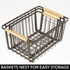 image:imagemDesign Farmhouse Decor Metal Wire Pantry Home Organizer Storage Bin Basket  for Cabinets Shelves Countertops Bathroom Bedroom Kitchen Closet  Set of 3  BronzeWood Handles