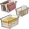 image:imagemDesign Farmhouse Decor Metal Wire Pantry Home Organizer Storage Bin Basket  for Cabinets Shelves Countertops Bathroom Bedroom Kitchen Closet  Set of 3  BronzeWood Handles