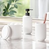 image:imagemDesign Fluted Resin 3Piece Bathroom Vanity Countertop Accessories  Soap Dispenser Tumbler Rinsing Cup and Canister Holder Sets  Complete Modern Counter Aesthetic  Set of 3  White