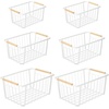 image:imagemDesign Metal Farmhouse Wire Organizer Storage Bin Basket with Handle  Rustic Container Organizers for Cabinet Shelves Counter Bathroom or Kitchen Pantry  Set of 6  Matte White