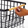 image:imagemDesign Metal Steel Wire Square Organizer Storage Basket w Bamboo Handles for Closet Shelves Holds Linens Blankets Slippers Scarves Hats Gloves  Yami Collection  4 Pack  Matte BlackNatural
