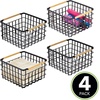 image:imagemDesign Metal Steel Wire Square Organizer Storage Basket w Bamboo Handles for Closet Shelves Holds Linens Blankets Slippers Scarves Hats Gloves  Yami Collection  4 Pack  Matte BlackNatural