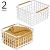 image:imagemDesign Metal Steel Wire Square Organizer Storage Basket wBamboo Handles for Closet Shelves Holds Linens Blankets Slippers Scarves Hats Gloves  Yami Collection  2 Pack  Matte WhiteNatural