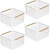 image:imagemDesign Metal Steel Wire Square Organizer Storage Basket wBamboo Handles for Closet Shelves Holds Linens Blankets Slippers Scarves Hats Gloves  Yami Collection  4 Pack  Matte WhiteNatural