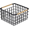 image:imagemDesign Metal Steel Wire Square Organizer Storage Basket wBamboo Handles for Closet Shelves Holds Linens Blankets Slippers Scarves Hats Gloves  Yami Collection  Matte BlackNatural