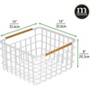 image:imagemDesign Metal Steel Wire Square Organizer Storage Basket wBamboo Handles for Closet Shelves Holds Linens Blankets Slippers Scarves Hats Gloves  Yami Collection  4 Pack  Matte WhiteNatural