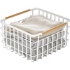 image:imagemDesign Metal Steel Wire Square Organizer Storage Basket wBamboo Handles for Closet Shelves Holds Linens Blankets Slippers Scarves Hats Gloves  Yami Collection  4 Pack  Matte WhiteNatural