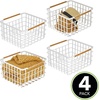 image:imagemDesign Metal Steel Wire Square Organizer Storage Basket wBamboo Handles for Closet Shelves Holds Linens Blankets Slippers Scarves Hats Gloves  Yami Collection  4 Pack  Matte WhiteNatural