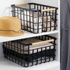 image:imagemDesign Metal Steel Wire Square Organizer Storage Basket wBamboo Handles for Closet Shelves Holds Linens Blankets Slippers Scarves Hats Gloves  Yami Collection  Matte BlackNatural