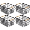 image:imagemDesign Metal Wire Closet Storage Basket Bin Organizer with Wood Handles for Bedroom Bathroom Mudroom Entryway Hallway or Linen Closet Organization  Yami Collection  4 Pack Matte BlackNatural
