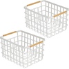 image:imagemDesign Metal Wire Closet Storage Basket Bin Organizer with Wood Handles for Bedroom Bathroom Mudroom Entryway Hallway or Linen Closet Organization  Yami Collection  2 Pack Matte WhiteNatural