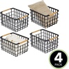 image:imagemDesign Metal Wire Closet Storage Basket Bin Organizer with Wood Handles for Bedroom Bathroom Mudroom Entryway Hallway or Linen Closet Organization  Yami Collection  4 Pack Matte BlackNatural