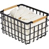 image:imagemDesign Metal Wire Closet Storage Basket Bin Organizer with Wood Handles for Bedroom Bathroom Mudroom Entryway Hallway or Linen Closet Organization  Yami Collection  4 Pack Matte BlackNatural