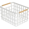 image:imagemDesign Metal Wire Closet Storage Basket Bin Organizer with Wood Handles for Bedroom Bathroom Mudroom Entryway Hallway or Linen Closet Organization  Yami Collection Matte WhiteNatural