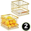 image:imagemDesign Metal Wire Rustic Farmhouse Large Food Organizer Stackable Storage Bin Basket with Bamboo Wood Handle for Kitchen Pantry Shelf Cabinet or Cupboard  2 Pack  Soft BrassNatural