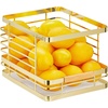 image:imagemDesign Metal Wire Rustic Farmhouse Large Food Organizer Stackable Storage Bin Basket with Bamboo Wood Handle for Kitchen Pantry Shelf Cabinet or Cupboard  2 Pack  Soft BrassNatural