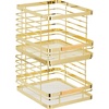 image:imagemDesign Metal Wire Rustic Farmhouse Large Food Organizer Stackable Storage Bin Basket with Bamboo Wood Handle for Kitchen Pantry Shelf Cabinet or Cupboard  2 Pack  Soft BrassNatural