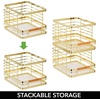 image:imagemDesign Metal Wire Rustic Farmhouse Large Food Organizer Stackable Storage Bin Basket with Bamboo Wood Handle for Kitchen Pantry Shelf Cabinet or Cupboard  2 Pack  Soft BrassNatural
