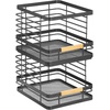 image:imagemDesign Metal Wire Rustic Farmhouse Large Food Organizer Stackable Storage Bin Basket with Bamboo Wood Handle for Kitchen Pantry Shelf Cabinet or Cupboard  2 Pack  BlackNatural