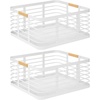 image:imagemDesign Metal Wire Rustic Farmhouse Large Food Organizer Storage Bin Basket with Bamboo Wood Handle for Kitchen Pantry Shelf Cabinet or Cupboard  2 Pack  WhiteNatural