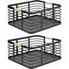 image:imagemDesign Metal Wire Rustic Farmhouse Large Food Organizer Storage Bin Basket with Bamboo Wood Handle for Kitchen Pantry Shelf Cabinet or Cupboard  2 Pack  BlackNatural