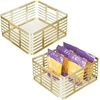 image:imagemDesign Metal Wire Rustic Farmhouse Large Food Organizer Storage Bin Basket with Bamboo Wood Handle for Kitchen Pantry Shelf Cabinet or Cupboard  2 Pack  Soft BrassNatural