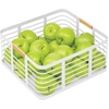 image:imagemDesign Metal Wire Rustic Farmhouse Large Food Organizer Storage Bin Basket with Bamboo Wood Handle for Kitchen Pantry Shelf Cabinet or Cupboard  2 Pack  WhiteNatural