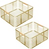 image:imagemDesign Metal Wire Rustic Farmhouse Large Food Organizer Storage Bin Basket with Bamboo Wood Handle for Kitchen Pantry Shelf Cabinet or Cupboard  2 Pack  Soft BrassNatural