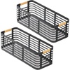 image:imagemDesign Metal Wire Rustic Farmhouse Small Food Organizer Storage Bin Basket with Wood Handle for Kitchen Pantry Shelf Cabinet or Cupboard  2 Pack  BlackNatural