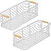 image:imagemDesign Metal Wire Rustic Small Farmhouse Food Organizer Storage Bin Basket with Bamboo Wood Handles for Kitchen Pantry Shelf Countertop Holds Fruit Snacks  2 Pack  WhiteNatural